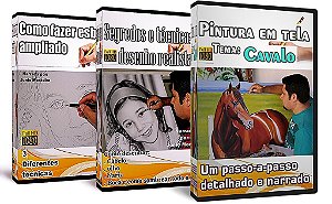 KIT CURSOS EM DVD. COMO FAZER ESBOÇO AMPLIADO, SEGREDOS E TÉCNICAS DO DESENHO REALISTA E PINTURA EM TELA TEMA: CAVALO