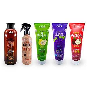 Carola Crescidos e Tratados (Café Expresso 200ml + Canela em Xampú 200ml + Pêra + Uva + Maçã 280gr cada)