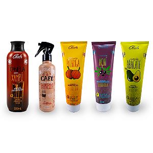 Cronograma Café com Frutas e Canela (Spray Café expresso 200ml + Canela em Xampú 280ml + Açaí Creminho + Pitanga Creminho + Abacate Creminho)