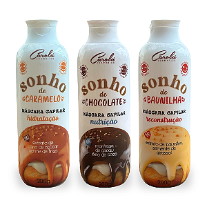 Trio Sonhos (lHidratação Sonho de Caramelo+Nutrição Sonho de Chocolate+Reconstrução Sonho de Baunilha)