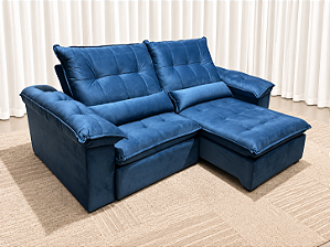 Sofá Retrátil e Reclinável Kievi 2.50m D33 Molas Ensacadas – Veludo Azul