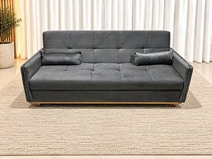 Sofá Cama Ipanema Baú larg. 2.05m Veludo Cinza Chumbo