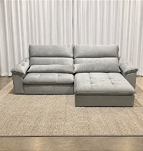 Sofá Retrátil e Reclinável Saul 2.90m D33 Molas Ensacadas - Veludo Cinza Claro