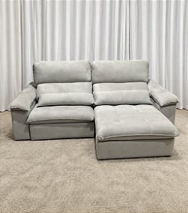 Sofá Retrátil e Reclinável Saul 2.50m D33 Molas Ensacadas - Veludo Cinza Claro