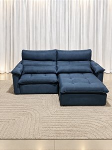 Sofá Retrátil e Reclinável Saul 2.30m D33 Molas Ensacadas - Linho Azul