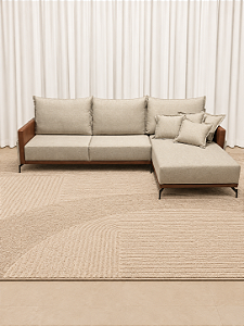 Sofá Ayla 2.95m com Chaise D33 Molas Ensacadas - Linho Bege e Corino