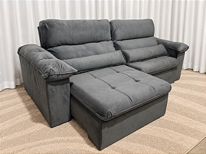 Sofá Retrátil Reclinável Raquel 2.50m D33 Molas Ensacadas – Veludo Cinza Chumbo