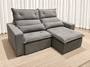 Sofá Retrátil e Reclinável Marcos 1.95m D33 - Bouclé Cinza