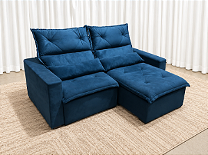 Sofá Retrátil e Reclinável Marcos 1.95m D33 - Veludo Azul