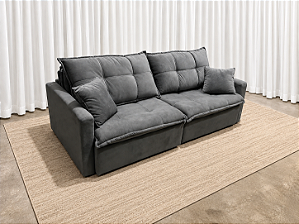 Sofá Cama Mariana 2.25m Sem Caixa D28 Soft 442 - Veludo Cinza