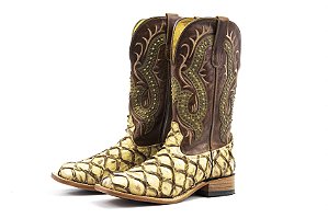 Bota Feminina Goyazes Exótica - Pirarucu Bege - Couro Atlanta Carmel - Couro