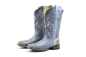 Bota Feminina Goyazes Bico Quadrado / Cabardino Azul /Cabardino Azul - Solado Flex