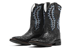 Bota Masculina DHR Lobo Avestruz Preto Fossil Preto - Flex
