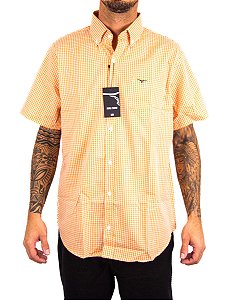 Camisa Masculina King Farm - Manga Curta Xadrez Laranja