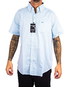 Camisa Masculina King Farm - Manga Curta Xadrez Azul Água Bebê