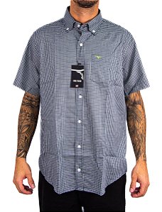 Camisa Masculina King Farm - Manga Curta Xadrez Marinho/Verde