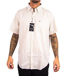 Camisa Masculina King Farm - Manga Curta Xadrez Bege
