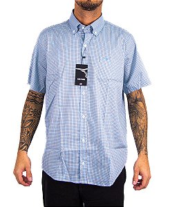 Camisa Masculina King Farm - Manga Curta Xadrez Azul