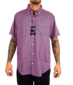 Camisa Masculina  King Farm - Manga Curta Xadrez Pink/Preto
