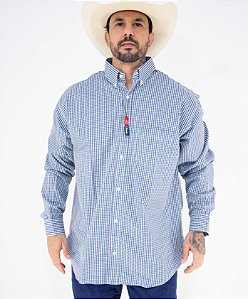 Camisa Masculina Classic Manga Longa - Xadrez Azul/Verde