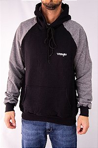 Moletom Masculino Wrangler com Capuz - Preto Manga Cinza