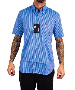 Camisa Masculina All Hunter - Manga Curta Azul/Vermelho