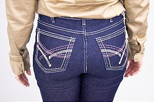 Calça Feminina FYD Bordada - Bordado Rosa - Elastano