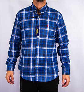 Camisa Masculina Pollo Ralph Lauren - Manga Longa Xadrez Azul Marinho