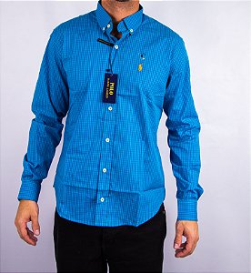 Camisa Masculina Pollo Ralph Lauren - Manga Longa Xadrez Azul Turquesa
