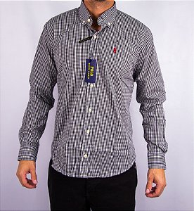 Camisa Masculina Pollo Ralph Lauren - Manga Longa Xadrez Branco/Preto