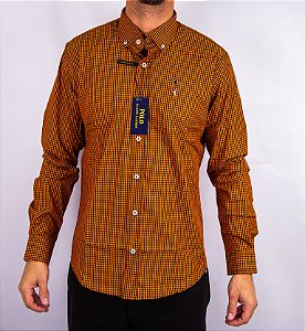 Camisa Masculina Pollo Ralph Lauren - Manga Longa Xadrez Laranja
