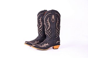 Bota Feminina Goyazes Bico fino/ Dallas marinho - Solado Couro