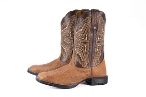 Bota Masculina Goyazes Exótica - Avestruz Lisa Barriga - Cor Waco Chocolate -Flex 241504-AF