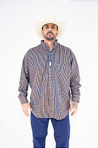 Camisa Masculina Classic Manga Longa - Xadrez Azul/ Laranja/ Preto