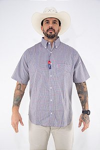 Camisa Masculina Classic Manga Curta - Xadrez Azul/ Rosa/ Amarelo/ Turquesa