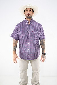 Camisa Masculina Classic Manga Curta - Xadrez Amarelo/ Vinho/ Marinho