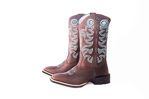 Bota Unissex Mr West - Cor Fossil Tabaco/ Fóssil Tabaco Turquesa/ Bico Quadrado/ Cano Médio/ Solado Flex/ Cód. 742 2000