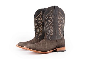 Bota Masculina Goyazes Exótica -  Elefante - Cano Médio/Bico quadrado/Solado Couro - Cor Elefante Café/ Dallas Marinho