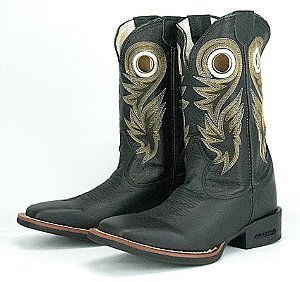 Bota Masculina Austin Ranch - Cano Médio/ Bico Quadrado/ Solado Flex/ Cor: Preto/ Preto Amarelo - Cód. 12A005F2P