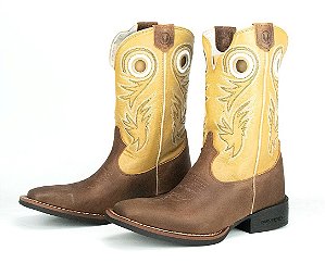 Bota unissex Austin Ranch - Cano Médio/ Bico Quadrado/ Solado Flex/ Cor: Fossil Tabaco/ Dallas Creme - Cód. 12A007F2P