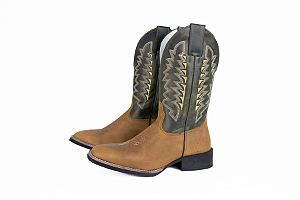Bota Unissex Mr West - Cano Alto/Solado Flex - Cor Mad Dog Tabaco/ Fóssil Verde/ Bico quadrado - Outlet
