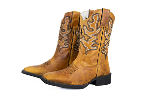 Bota Unissex Mr West - Cor Fossil Mostarda/ Bico Quadrado/ Cano Normal Preto Chumbo/ Solado Flex - Outlet