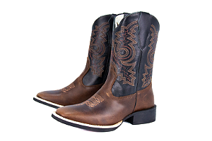 Bota Unissex Mr West - Cor Fossil Tabaco/ Economy Café/ Bico Quadrado/ Cano Preto/ Solado Flex - Outlet