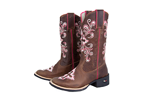 Bota Feminina Mr West - Cor: Fóssil Tabaco/ Bordado Pink bege/ Bico Quadrado/ Solado Flex - Outlet