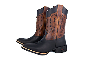 Bota Unissex Mr West - Cor Fossil Preto/ Fóssil Sela/ Bico Quadrado/ Solado Flex - Outlet