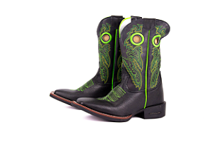 Bota Feminina Austin / Med Preto/Preto Bordado Verde - Solado Flex - Outlet