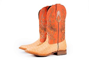 Bota Feminina Goyazes Exótica - Jacaré Cor: Jacaré Barriga Salmão/ Couro Strong Orange 243201-JC