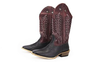 Bota Masculina Mr West Solado Carrapeta Natural/ Cano Alto/ Salto em madeira/ Bico Quadrado/ 1475 - Cabeça Preta/ Fóssil