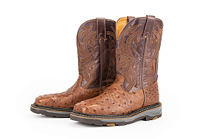 Bota Masculina Goyazes Solado Work/ Bico Quadrado/ Avestruz/ Couro Mustang Café
