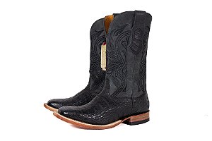 Bota Masculina Goyazes Solado em Couro/ Bico Quadrado/ Jacaré Barriga Preto/ Dallas Marinho 241501-JC